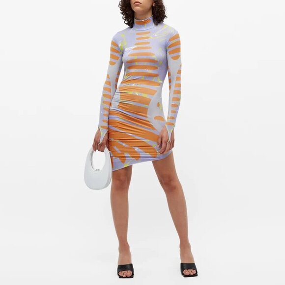 Maisie Wilen Womens Orbit City Dress Medium Purple Wifi Orange Asymmetric - Picture 9 of 14